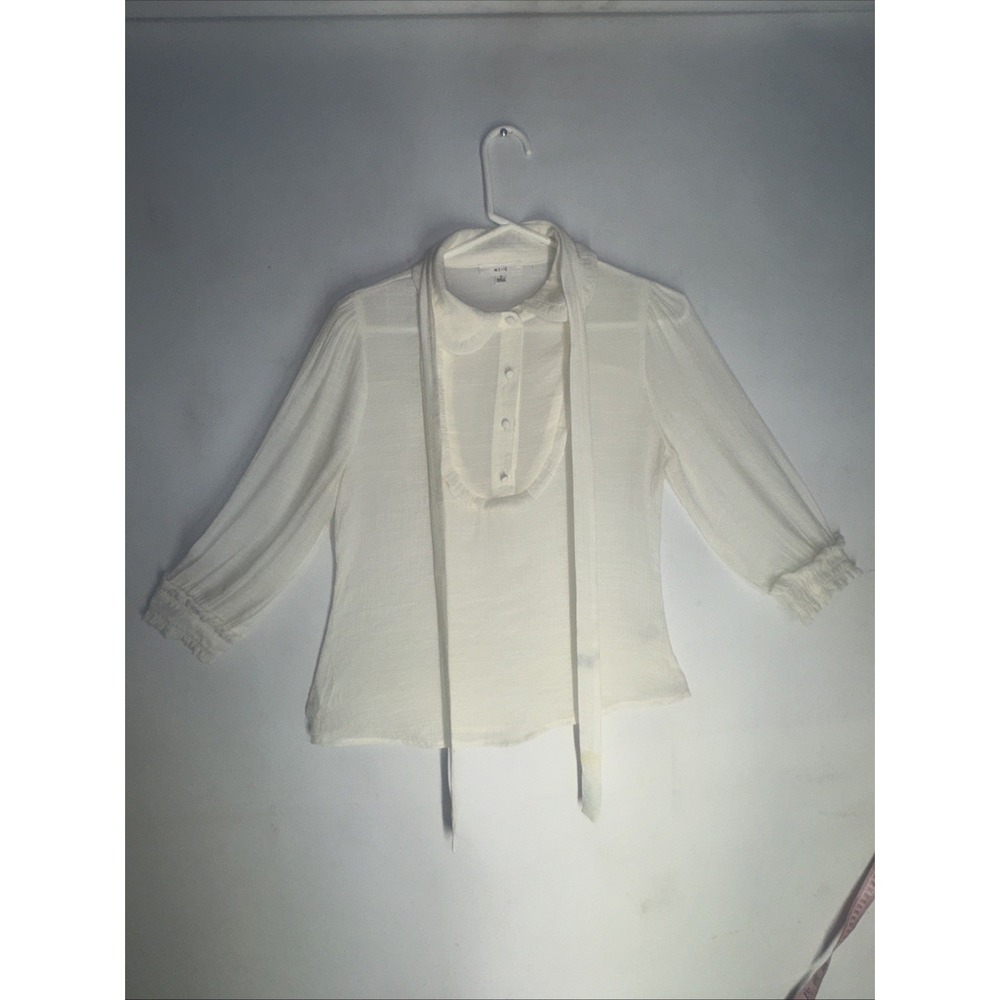 MINE Shirt Sheer Pleated Drop Button Down Tan‎ Size Small,  Great Condición
